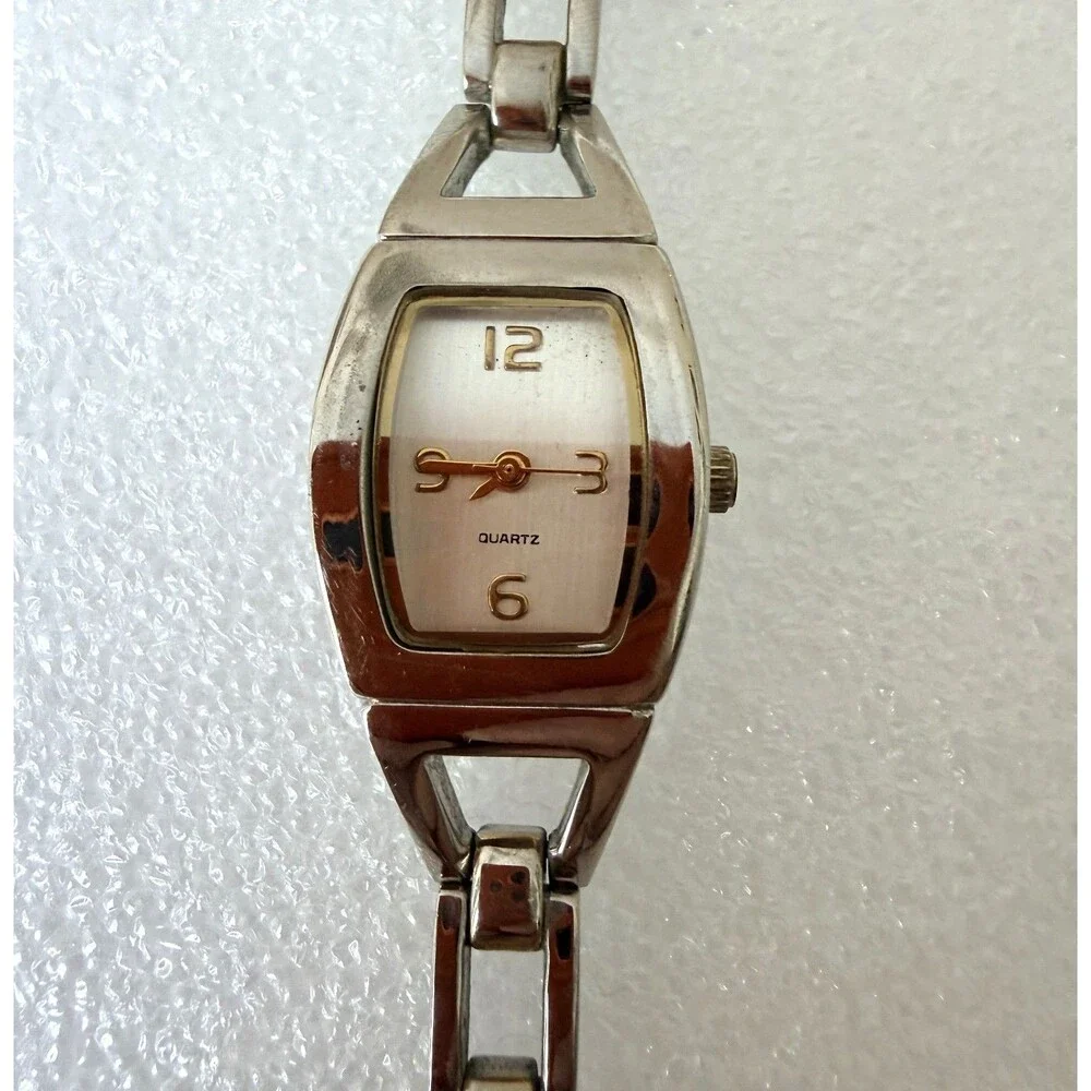 Vintage Silver Tone Open Link Bracelet Watch Gold Accent Japan Movt V377